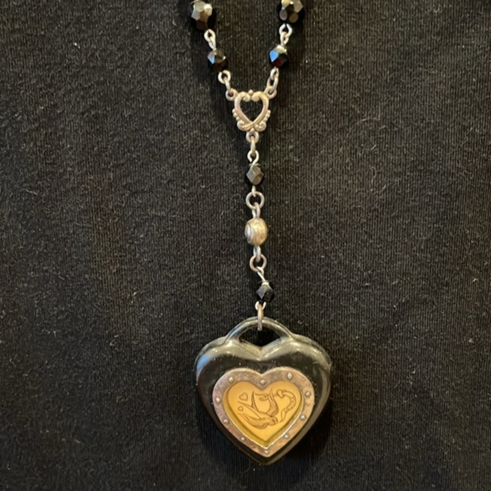 Black Heart Locket Necklace with Gold Accent - Women's Jewelry
